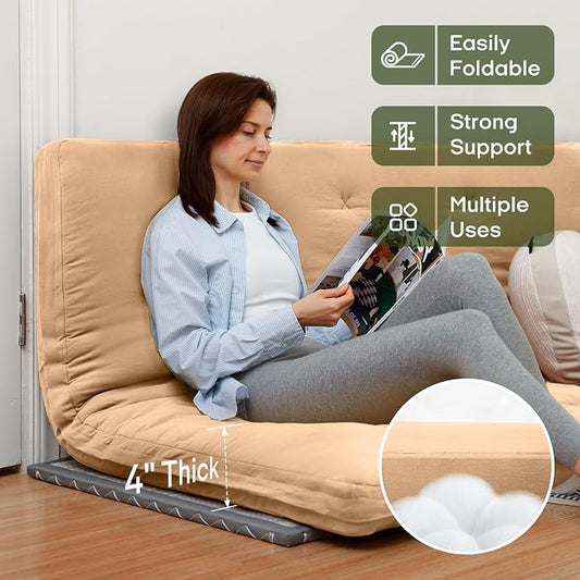 ZonLi Japanese Floor Futon Mattress Full Size 75"x 54", 100% Cotton Cover 4'' Thicken Tatami Mattress, Foldable Sleeping Pad, Portable Dormitory Tatami Mat, Roll Up Floor Lounger Bed for Adult