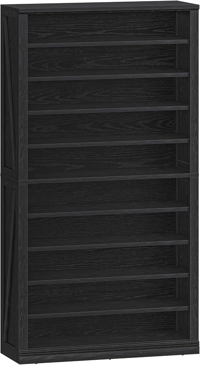 Hzuaneri Shoe Storage Cabinet, 10 Tiers Freestanding Shoe Cabinets, Wooden Shoes Rack with Cubby, 36-40 Pairs, Farmhouse Tall Shoes Cubby Organizer for Entryway, Living Room, Black SR59204X