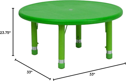 BizChair 33" Round Green Plastic Height Adjustable Activity Table