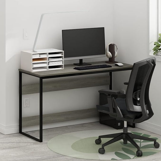 Furinno Moretti Modern Lifestyle Enhanced Study Desk 52 Inch, 52-Inch, French Oak Grey