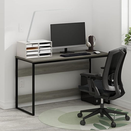 Furinno Moretti Computer Desk, Gaming Desk with Metal Frame, Office Desk, 52" Width, for Home Office, Gaming, Study, Grey Oak