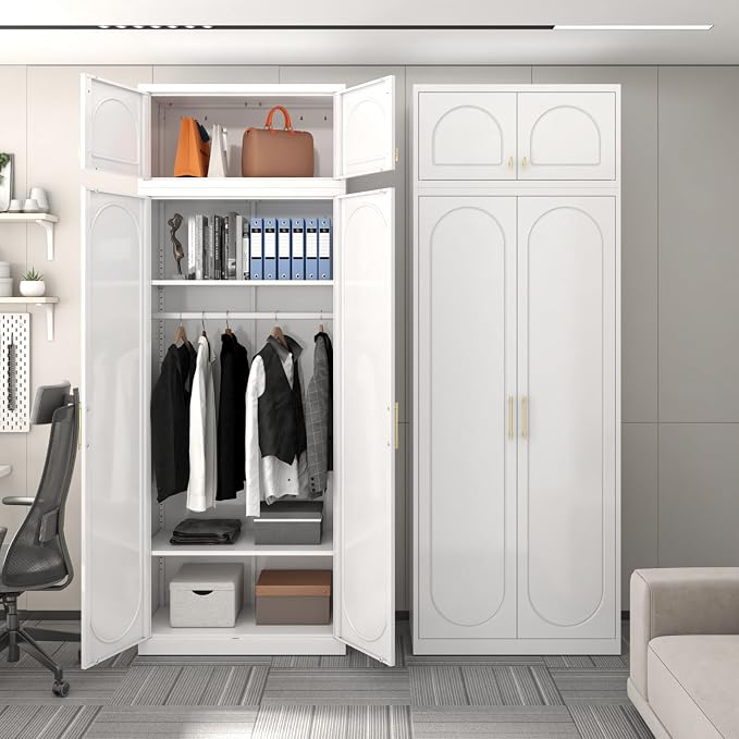 SteeLoong Wall Storage Cabinet,White Metal Bathroom Wall Mounted Cabinet,15 Inch Armoire Wardrobe Closet Storage Cabinets for Basement,Livingroom Home Office