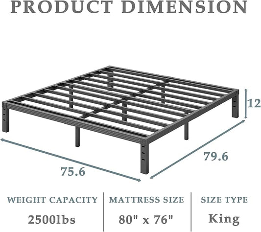 FSCHOS 12 Inch Metal Platform King Size No Box Spring Needed, Heavy Duty Bed Frame Easy Assembly, Noise Free, Black