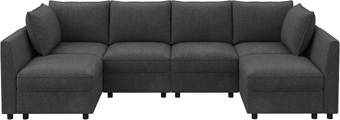 HONBAY Modular Sectional Sofa Couch with Storage, Modern U Shaped Sectional Sofa, Convertible Sectional Couch for Living Room - Snowflake Velvet Grey