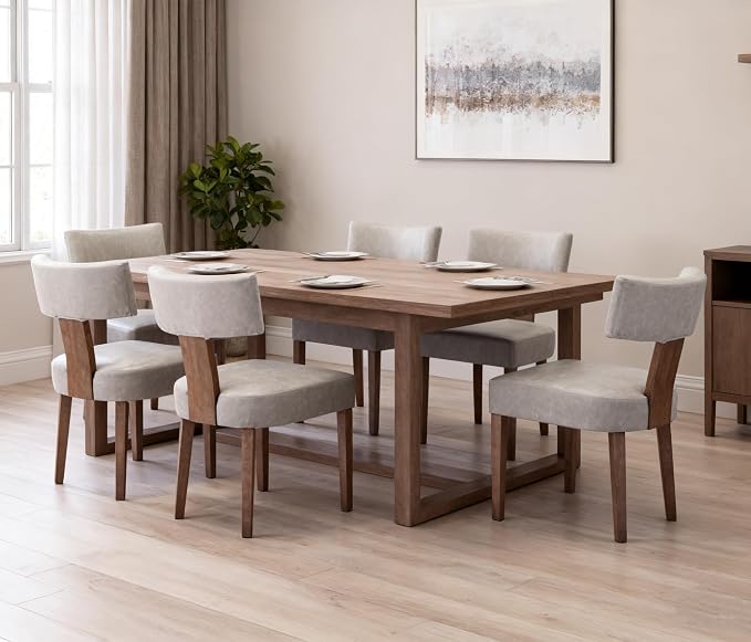 RIVOVA Mid Century Modern Dining Chairs Set of 6 PU Leather Upholstered Dining Room Chairs Side Chairs, Modern Kitchen Armless Parson Chairs Solid Wood Dining Chairs, Grey