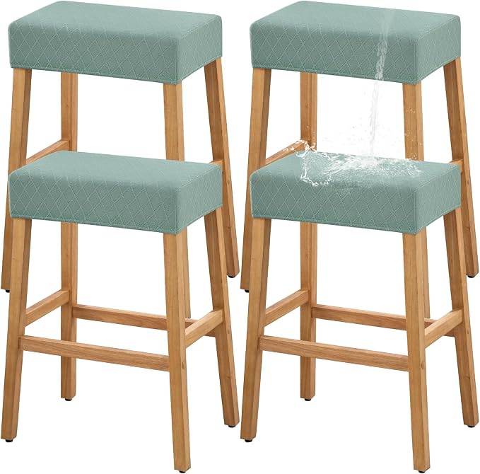 YISUN Stool Covers Rectangle - 4 Pack Stretch Waterproof Saddle Seat Cover Counter Bar Stools Bar Chairs Covers Kitchen Island Chairs Cushion Protector (1, Argyle-Green 4pcs)