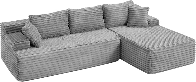 Hobestluk Boneless Couch Modular Sectional Sofa L-Shape Oversized Chaise | 108" Right Facing Chaise Light Grey,Memory Foam,Removable Cover,Non-slip Bottom,No Assemble Required,Living Room Furniture