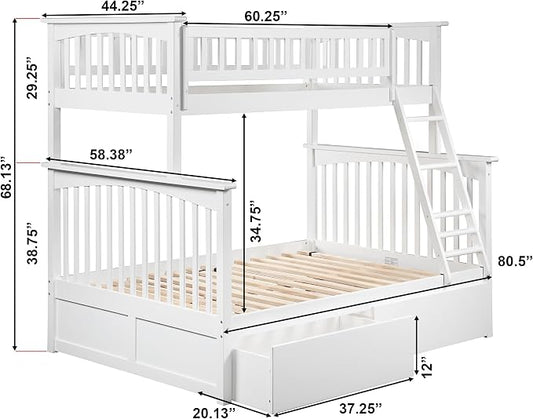 AFI, Columbia Twin Over Full Ladder Bunk Bed with Storage Drawers, White