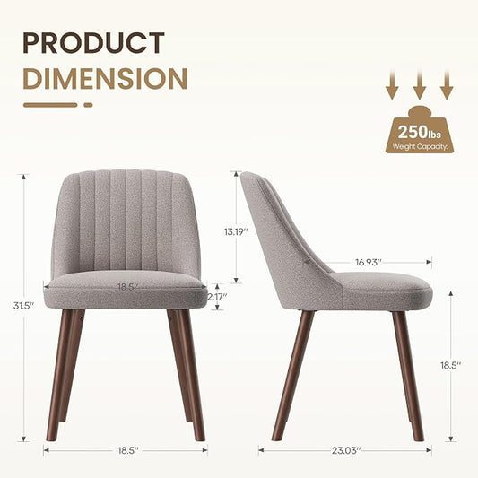 MALOL Upholstered Dining Chairs Set of 2, Modern Fabric Kitchen Chairs with Back, Wood Legs for Kitchen Dining Room Restaurant, Taupe