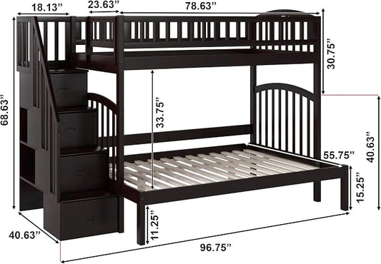 AFI, Westbrook Staircase Bunk Bed Twin Over Full, Espresso
