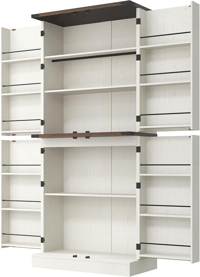 71" Tall Kitchen Pantry Cabinet, Farmhouse Tall Kitchen Storage Cabinet with Adjustable Shelves & 4 Barn Style Doors, Wooden Storage Cabinet for Kitchen, Dining Room, Living Room, Bathroom, Office