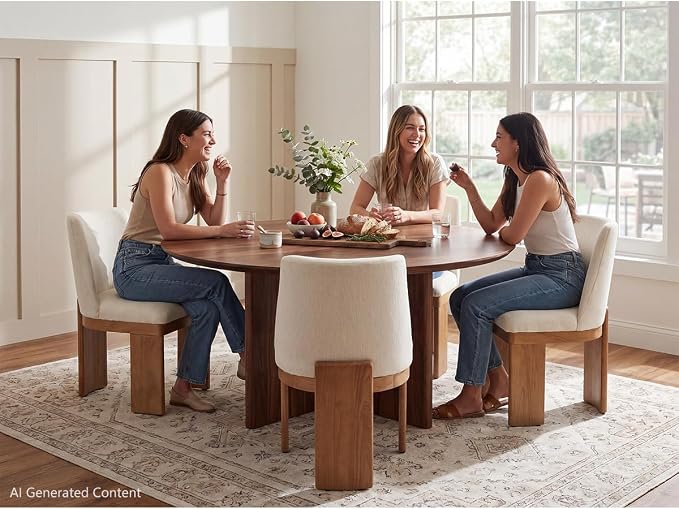 RIVOVA Upholstered Dining Chairs Set of 6, Modern Wooden Dining Room Chair Linen Fabric Kitchen Chairs Farmhouse Dinner Chair, White