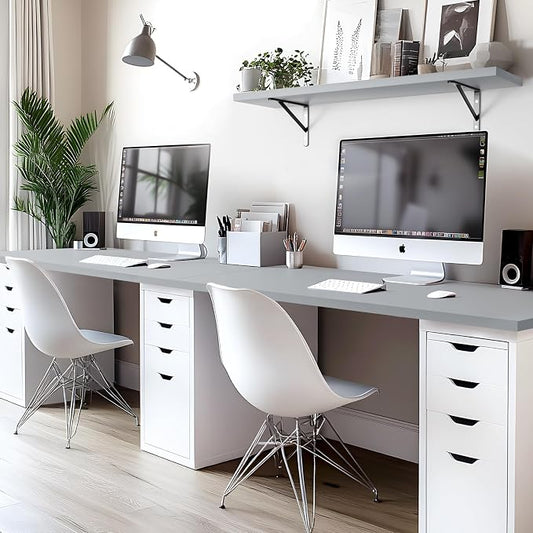 Kaboon 55x20 inch Silver Grey Table Top, One-Piece Desktop, Reversible Laminate Countertop, Double Desks, L-Desk DIY