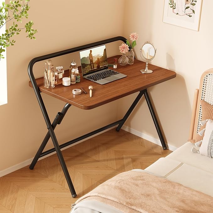Folding Desk, Small Foldable Computer Desk, Small Table | No Assembly Required,Foldable,24 x 16 Inch,Dark Brown,Suitable for studying&working or dining