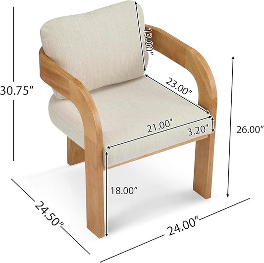 Christopher Knight Home Yorick Modern Dining Chair Set of 2 with Cushion, Solid Wood Dining Room Armchair Set, Curved Backrest Kitchen Side Chair, Living Room Comfy Extra Seat, Natural+Beige