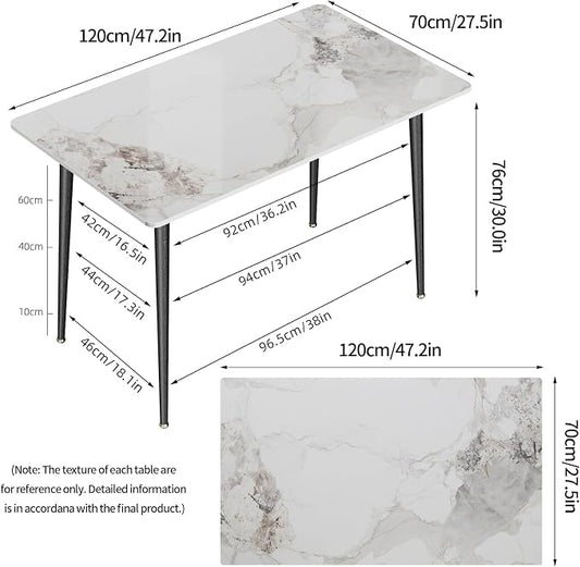Wisfor Sintered Stone Dining Table: 47.2x27.5 Inch White Kitchen Table with Metal Legs - 6-Seat Breakfast Table for Dining Room, Restaurant (No Chairs)