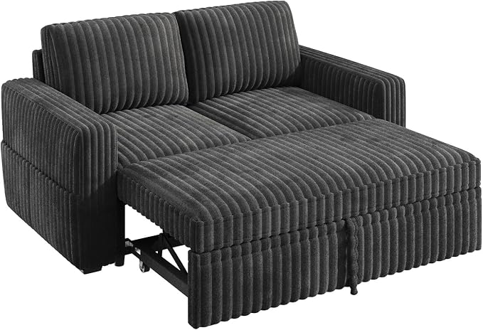 HONBAY Modular Pull Out Sofa Bed,Corduroy Loveseat, Couches for Living Room,Dark Grey