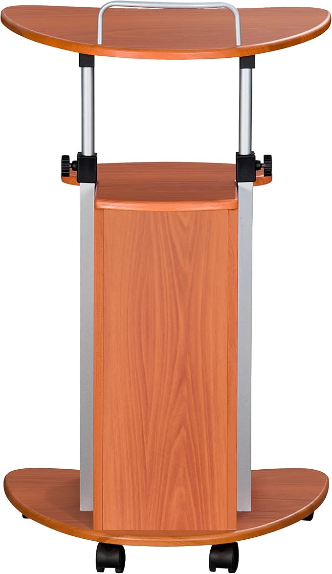 Adjustable Height Laptop Cart With Storage. Color: Woodgrain
