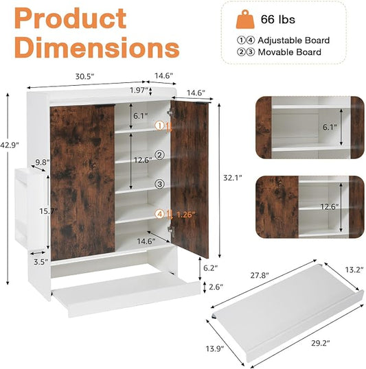 Verano Garden Shoe Cabinet with Doors, 7-Tier Wood Shoe Storage Cabinet with 4 Adjustable Shelves, No Bend Shoe Rack Organizer with Umbrella Stand&Drawer, 43" Tall Shoe Organizer for Entryway