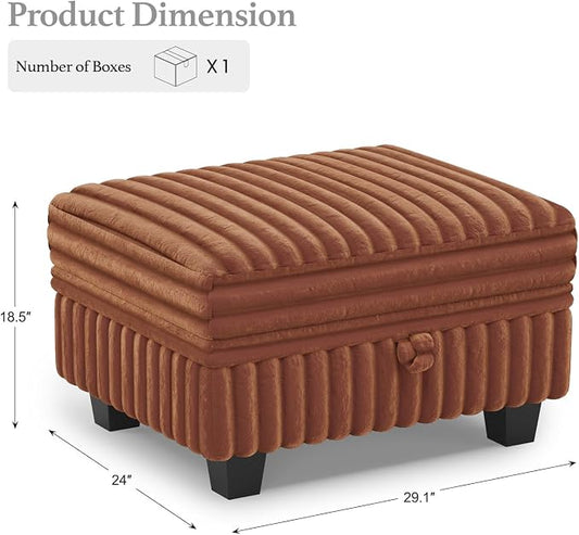 Belffin Corduroy Fabric Ottoman with Storage Ottoman for Modular Sectional Couch Brick Red Couch