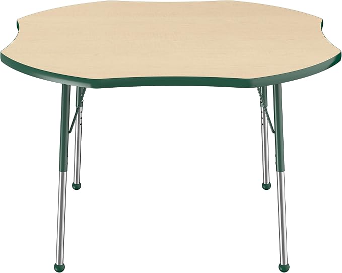 Factory Direct Partners 10082-MPGN Clover Activity School and Office Table (48" x 48"), Standard Legs with Ball Glides, Adjustable Height 19-30" - Maple Top and Green Edge