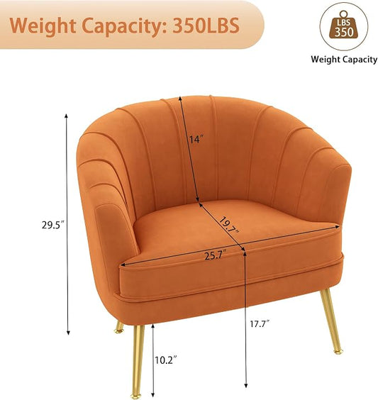 Andeworld Velvet Accent Chair, Upholstered Modern Single Sofa Side Chair,Comfy Barrel Club Living Room Armchair with Golden Metal Legs for Bedroom Living Reading Room Office,Caramel Orange