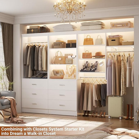 Aheaplus 23.6" Closet Drawers System, Wood Closet Organizer System with 3 Drawers, Modular Small Walk-in Closets Storage Unit, White (23.6" L x 13.8" W x 71" H)