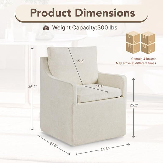 KISLOT Upholstered Dining Chairs Set of 4, Modern Dining Room Chairs with Casters & Washable Cover, Rolling Accent Chair with Hidden Storage for Kitchen, Farmhouse, Living Room, Oatmeal, 4 Box