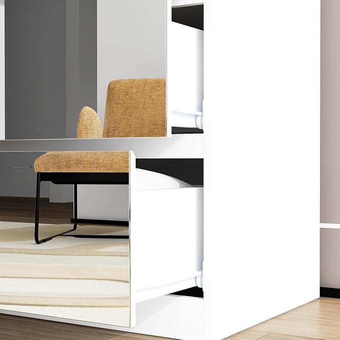 FUFU&GAGA Wardrobe with Mirror Doors, White Bedroom Armoire with 2 Drawers, Hanging Rod, Mirrored Closet Modern Clothes Storage Cabinet for Bedroom Cloakroom, 31.5”W x 19.7”D x 70.9”H