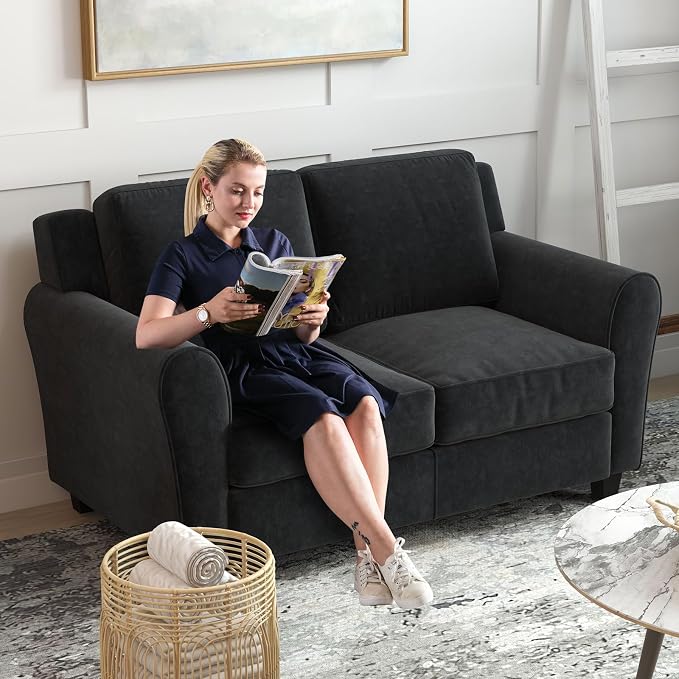 Bonzy Home 2 Piece Sofa Set, 2-Seater Sofa Couch Set of 2, Modern Comfy Sofa with Thick Cushion for Living Room Apartment Office, Black