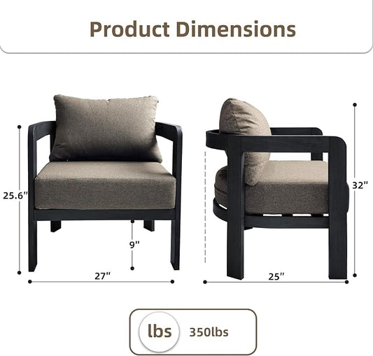 Outdoor Furniture Set, 2Pcs Patio Armchairs, Metal Modern Outside Furniture with 6'' Thick Cushions, Outdoor Conversation Set Balcony Chairs for Backyard, Porch,Deck, Black&Coffee