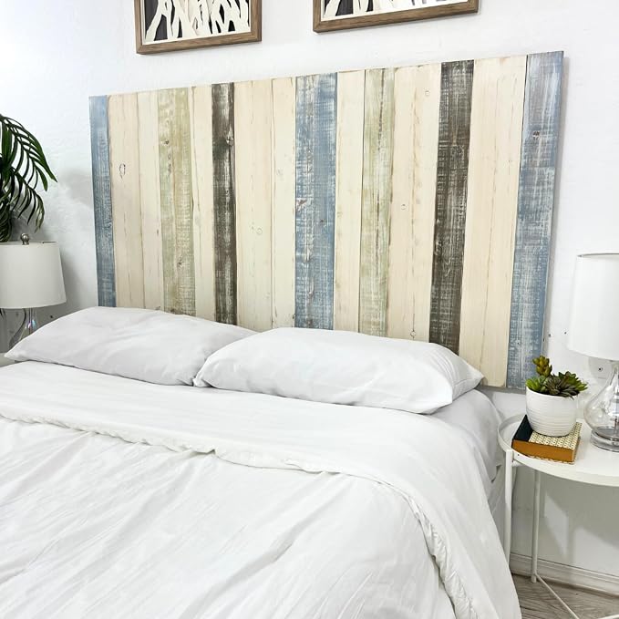 Barn Walls Queen Wood Headboard - Farmhouse Mix Design - Wall Mounted Floating Headboard for Queen Bed - Handcrafted Solid Wood - Easy No-Drill Installation
