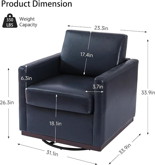 360° Swivel Accent Chair, 31" Wide Faux Leather Upholstered Club Armchairs for Living Room, Comfy Square Swivel Barrel Chair with Metal Base, Navy