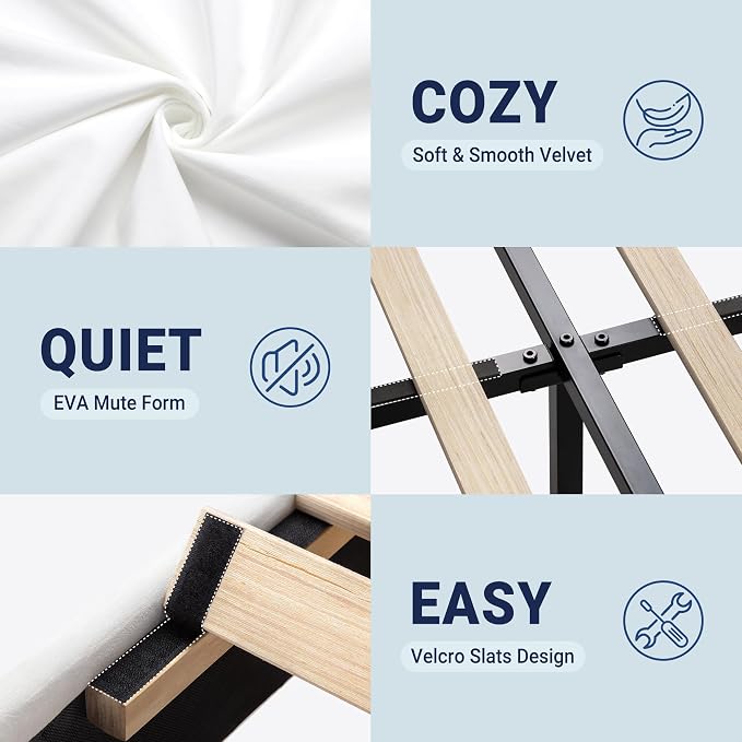 Allewie Full Size Platform Bed Frame with Adjustable Headboard, Plush Velvet Upholstered, Vertical Channel Tufted, Sturdy Wooden Slats, No Box Spring Needed, Easy Assembly, White