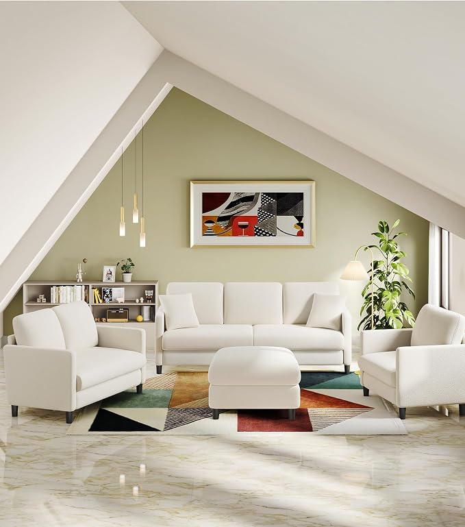 Welzona 83" Couches for Living Room, Teddy Sofa Couch, Comfy Sofas for Living Room, Tool-Free Setup Loveseat Sofa, All-Wood Love Seat Couches, Small Couch 2 Pillows Included, Beige