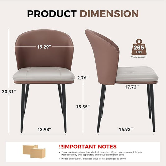 Modern Curved Back Dining Chairs Set of 4, Faux Leather Upholstered Accent Chair, Mid-Century Kitchen Side Chair with Soft Cushion for Dining Room, Living Room, Bedroom, Brown