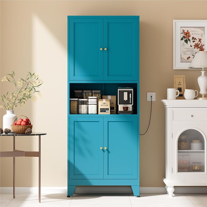 COFaR 69" Tall Modern Kitchen Pantry,Metal Storage Cabinet with Adjustable Shelves,Pantry Cabinet with 6-Tier,Freestanding Cupboard for Kitchen,Dining Room,Living Room,Bathroom,Blue