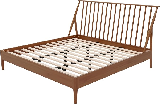 Merax King Size Solid Bamboo Wood Spindle Platform Bed with 46.5" Tall Headboard, Bohemian Bed Frame with Wooden Slats and Metal Support, Mid-Century Modern Style, No Box Spring Needed, Brown