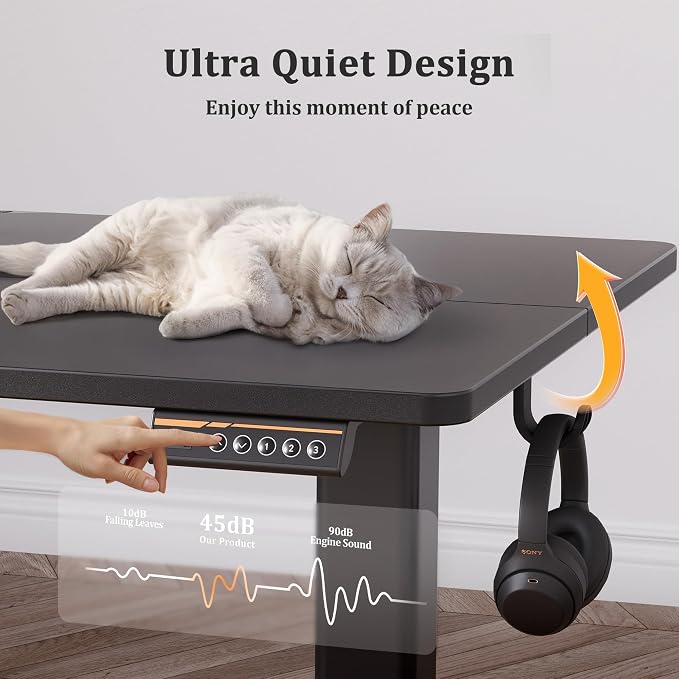 Claiks Electric Standing Desk, Adjustable Height Stand up Desk, 55x24 Inches Sit Stand Home Office Desk with Splice Board, Black Frame/Black Top