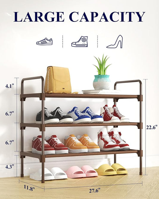 Kitsure Shoe Rack for Closet, Sturdy and Long-Lasting Shoe Shelf, Shoe Rack for Entryway, Personalized DIY Shoe Organizer, Shoe Rack Organizer for Space-Saving, 27.6" x 11.8" x 22.6", Brown