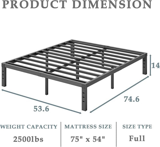 FSCHOS 14 Inch Metal Platform Full-Size Bed Frame No Box Spring Needed, Heavy Duty, Noise Free, Black