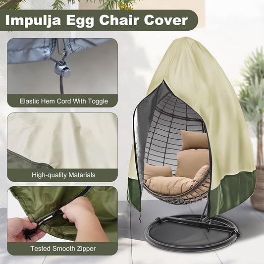 Egg Chair Cover Waterproof, 75x45 Inch Outdoor Hanging Egg Swing Chair Cover, Heavy Duty 420D Oxford Fabric, UV Resistant Windproof with Zipper & Drawstring, Fits Single Seat Egg Chair (Beige)