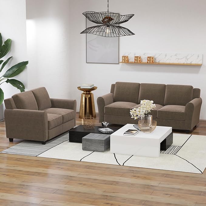 Bonzy Home 80.7" Brown Couches for Living Room, 3 Seater Modern Comfy Sofa with Thick Cushion for Home Apartment Office