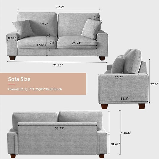 DOPEDIO Modern Loveseat Sofa for Living Room,Chenille Recliner, Removable Cover, Pocket Spring Cushions, Solid Wood Frame, Easy Assembly for Small Spaces (71.25inch,Light Gray)