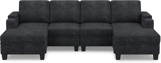 Belffin Modular Sectional Sofa Convertible U Shaped Couch with Storage Sectional Couches with Chaise for Living Room Dark Grey