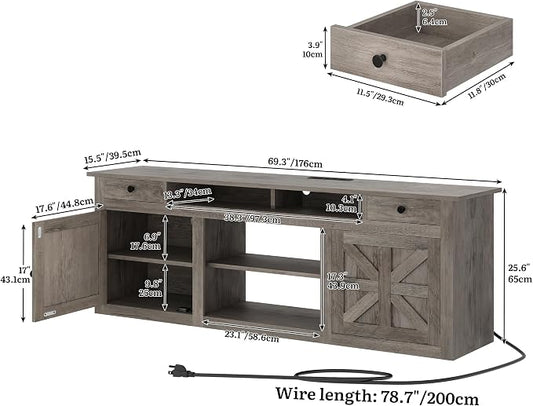 YITAHOME 70" Farmhouse TV Stand for 75/80 Inch TVs, Entertainment Center with Drawers, Adjustable Shelves & Built-in Power Outlet, Stable Anti-Tip TV Console Cabinet for Living Room, Washed Grey