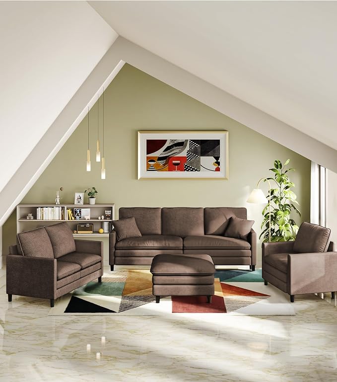 Welzona 3-Layers Cloud Loveseat Sofa, 51" Small Couch for Living Room, Bedroom - Tool-Free Assembly with Teddy Fabric Small Sofa - Brown - Futon Couch - Removable Washable Covers - 650lbs Capacity