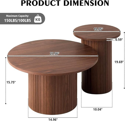 Round Nesting Coffee Table Set of 2 for Small Spaces | Modern style, suitable for living rooms, wooden