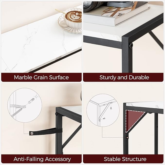 MAHANCRIS Console Table, Narrow Sofa Table Behind Couch, 43.7” Entrance Table with Power Station, Simple Style, for Living Room, Hallway, Entryway, Foyer, Marble and Black CTHM112E01