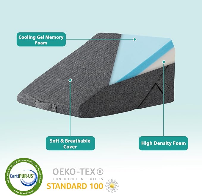 Wedge Pillow for Sleeping, Adjustable 9&12 Inch Foldable Bed Wedge Pillow Set, Orthopedic Memory Foam Triangle Pillows Wedge, 7-in-1 Elevated Pillows for Leg and Back Support, Dark Grey